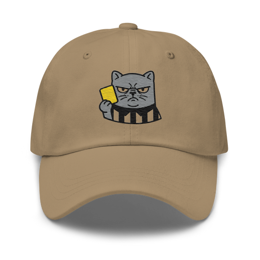Offside Referee Cat embroidered dad hat — khaki, front view