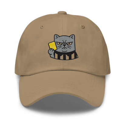 Offside Referee Cat embroidered dad hat — khaki, front view