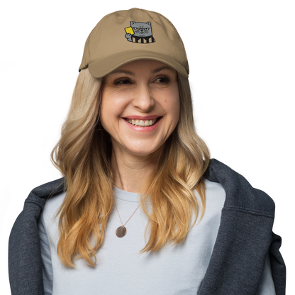 Offside Referee Cat embroidered dad hat — khaki, lifestyle front