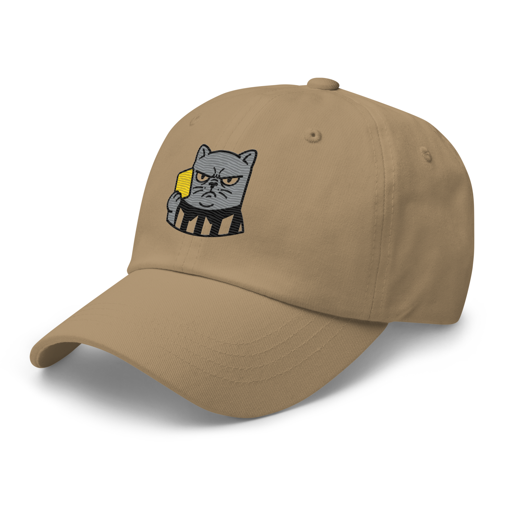 Offside Referee Cat embroidered dad hat — khaki, left side view