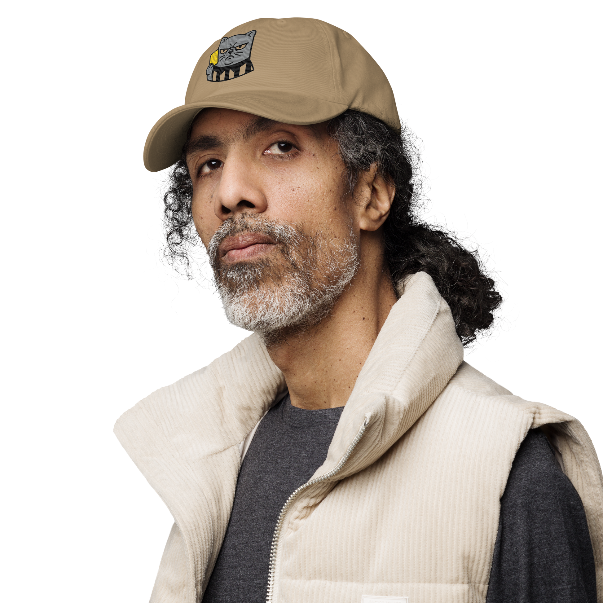 Offside Referee Cat embroidered dad hat — khaki, left alt view
