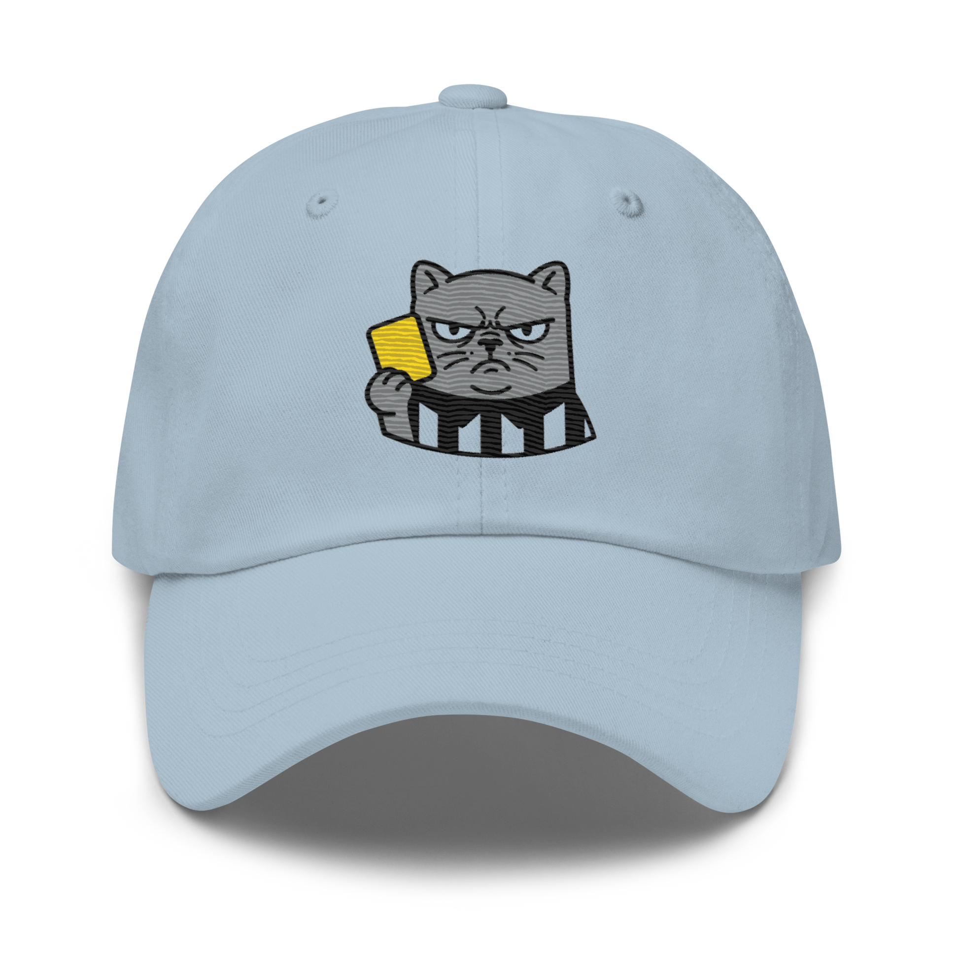 Offside Referee Cat embroidered dad hat — light blue, front view