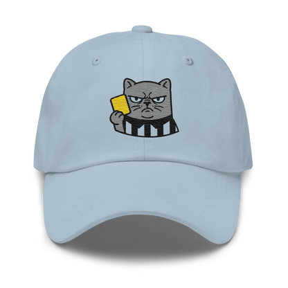 Offside Referee Cat embroidered dad hat — light blue, front view