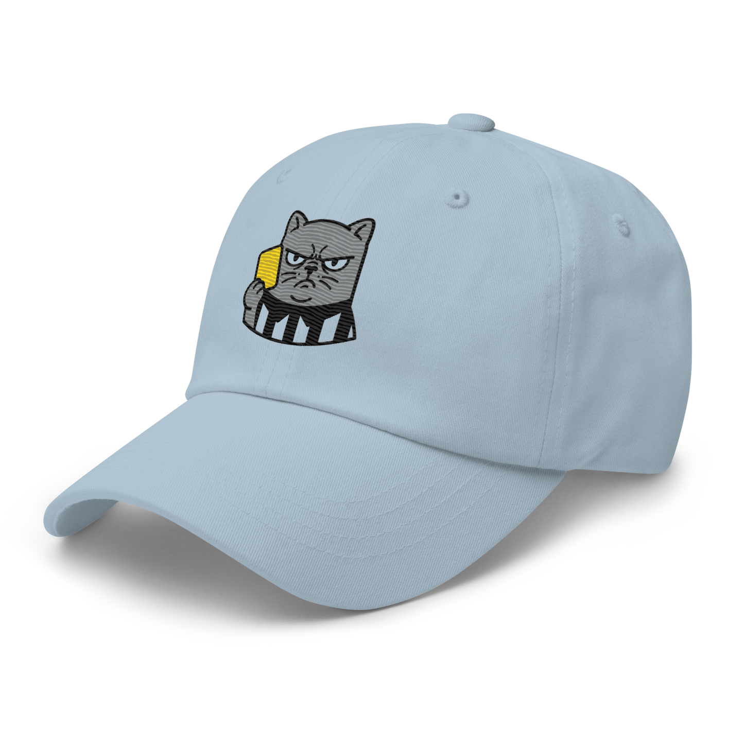 Offside Referee Cat embroidered dad hat — light blue, left side view