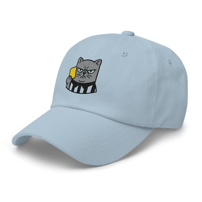 Offside Referee Cat embroidered dad hat — light blue, left side view