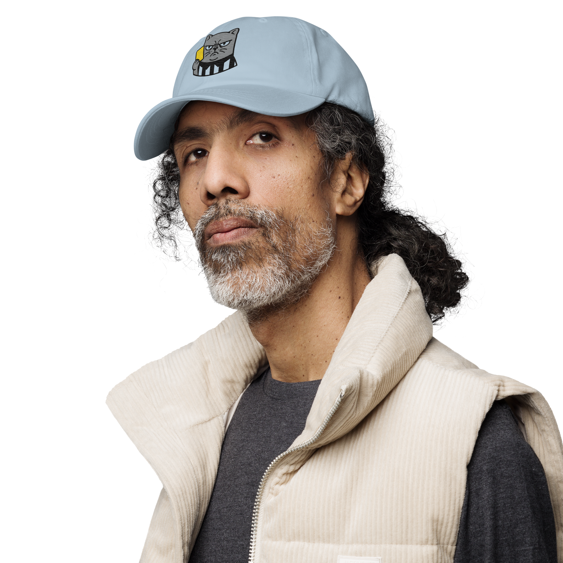 Offside Referee Cat embroidered dad hat — light blue, left alt view