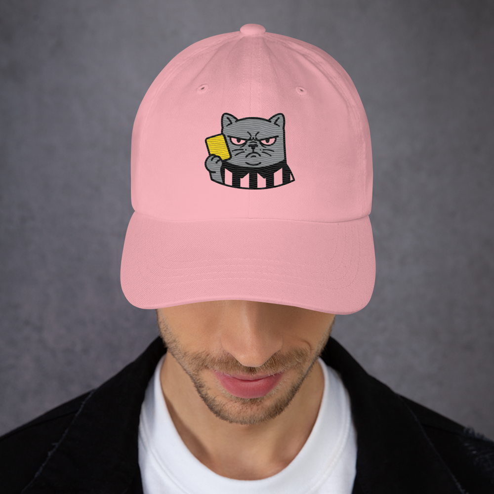 Offside Referee Cat embroidered dad hat — pink, alternate angle
