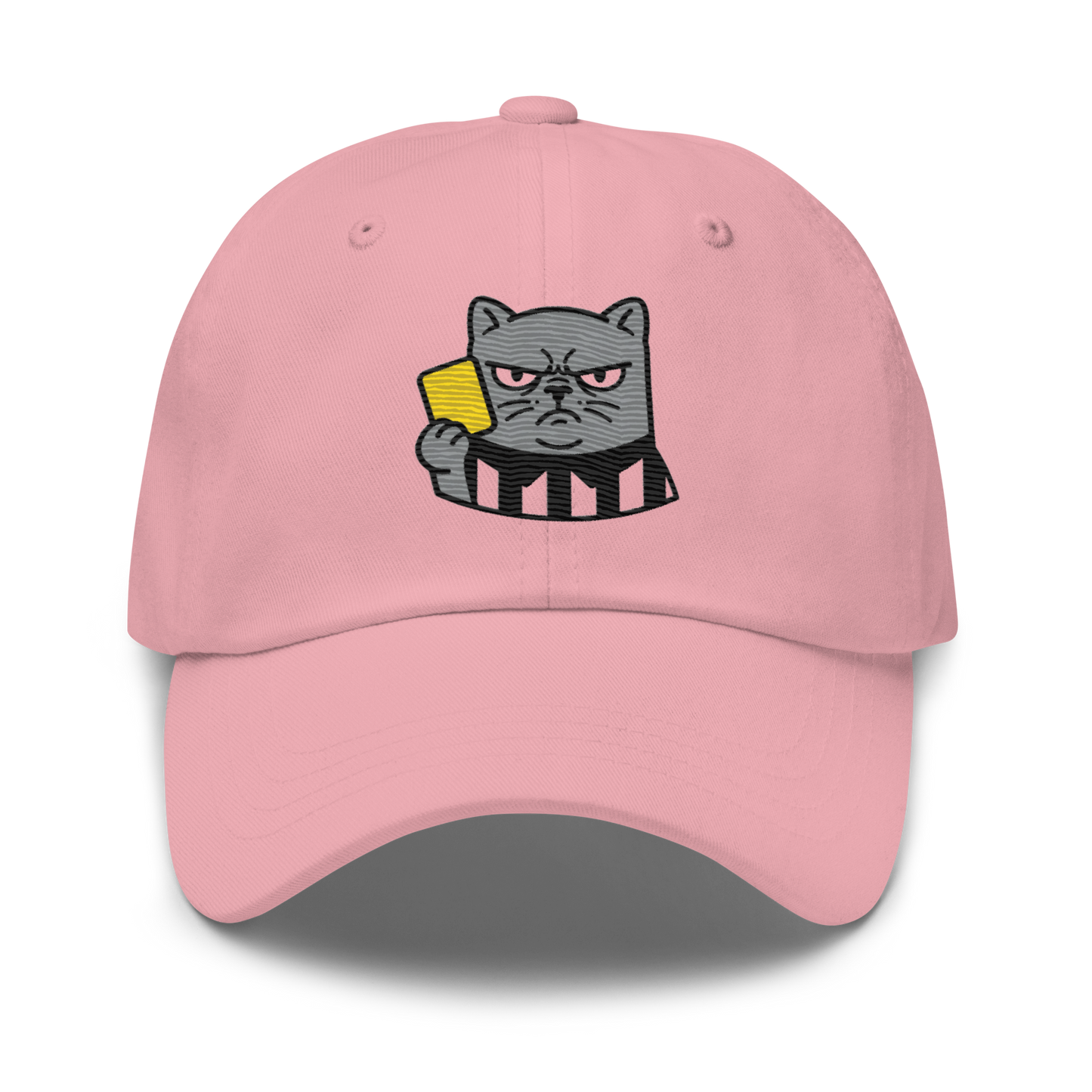 Offside Referee Cat embroidered dad hat — pink, front detail