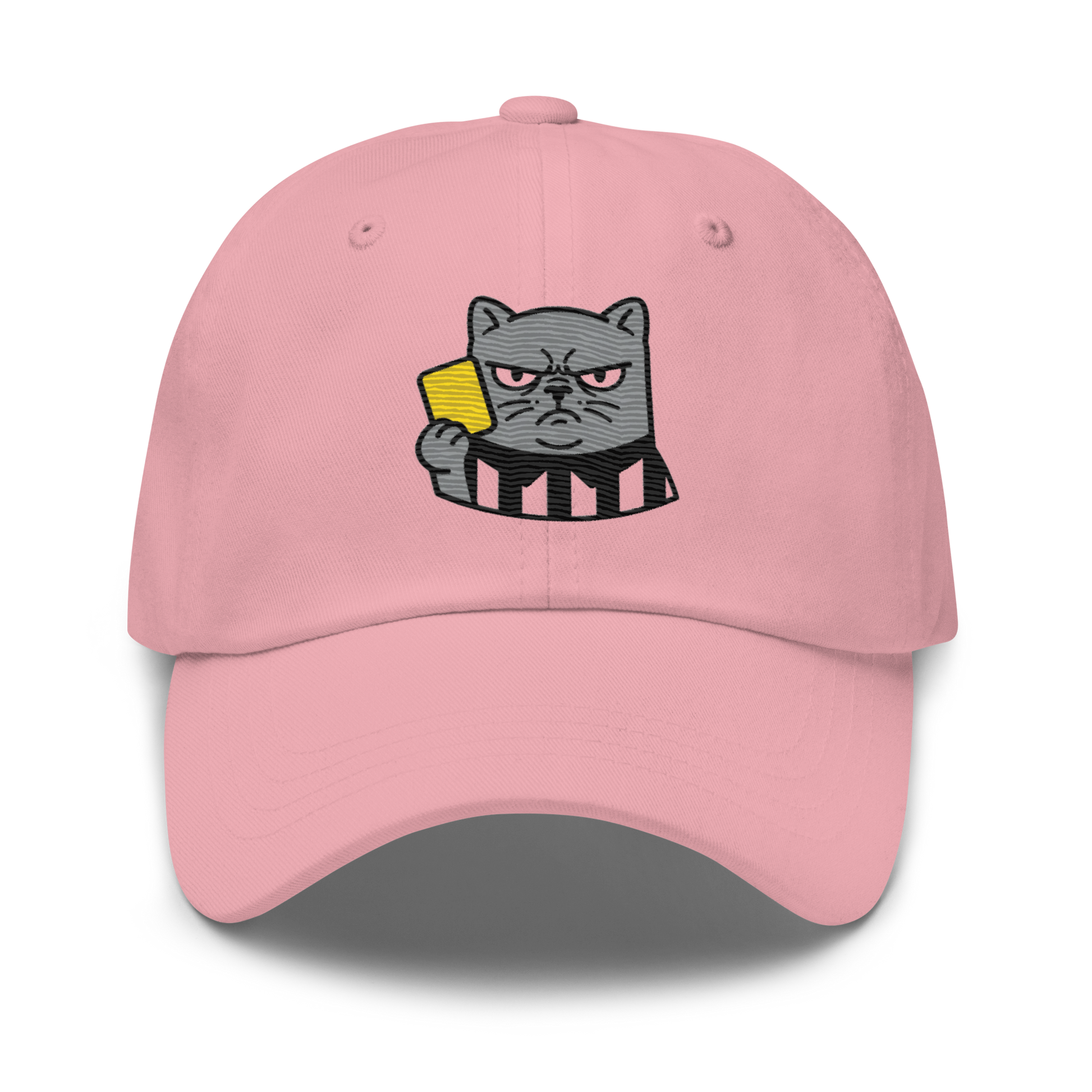 Offside Referee Cat embroidered dad hat — pink, front detail