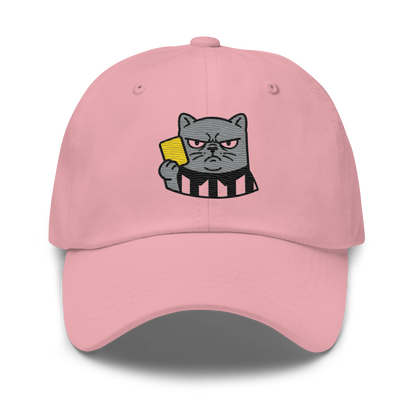 Offside Referee Cat embroidered dad hat — pink, front detail