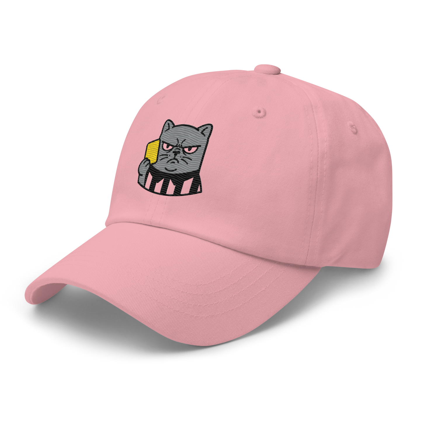 Offside Referee Cat embroidered dad hat — pink, left side view