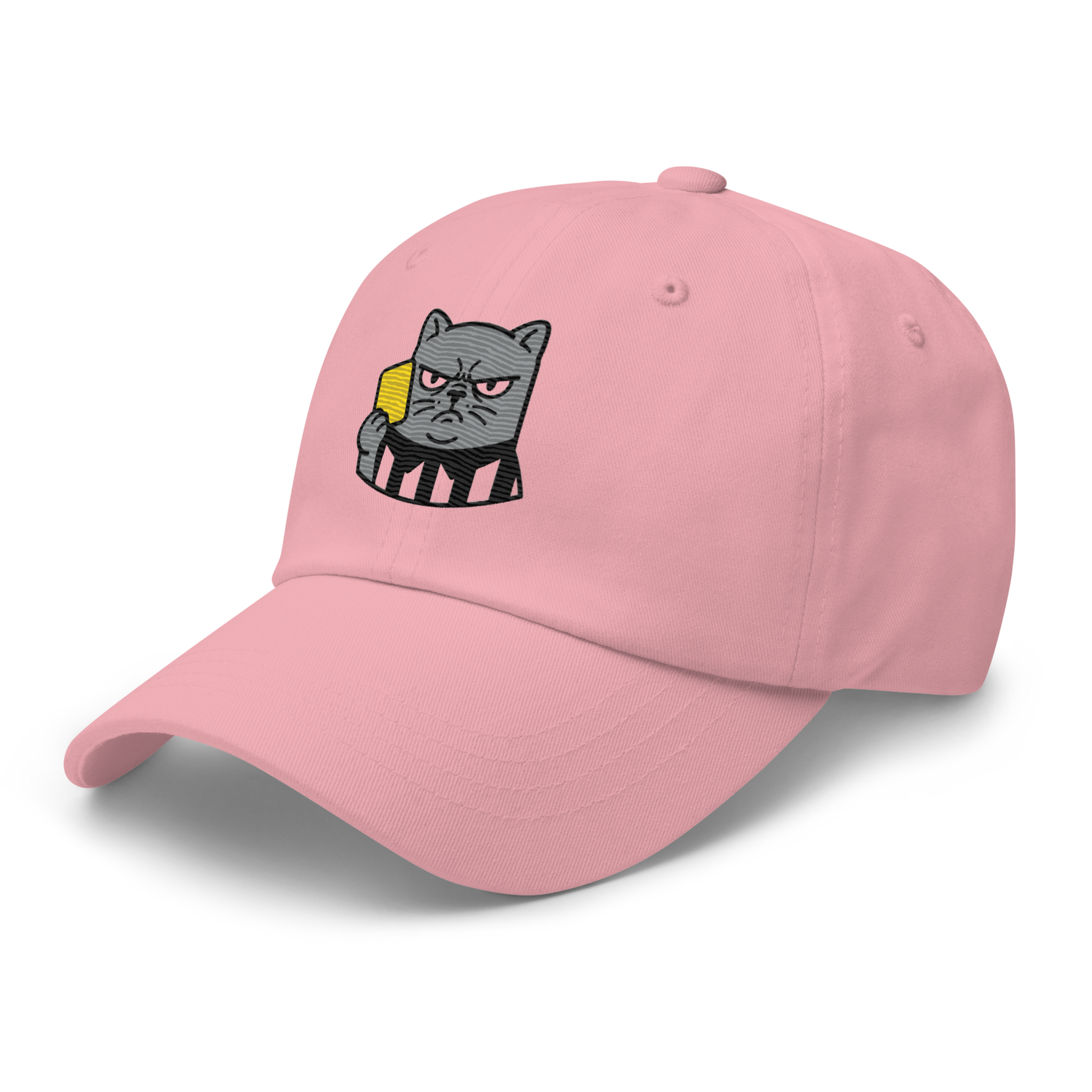 Offside Referee Cat embroidered dad hat — pink, left side view