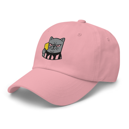 Offside Referee Cat embroidered dad hat — pink, left side view