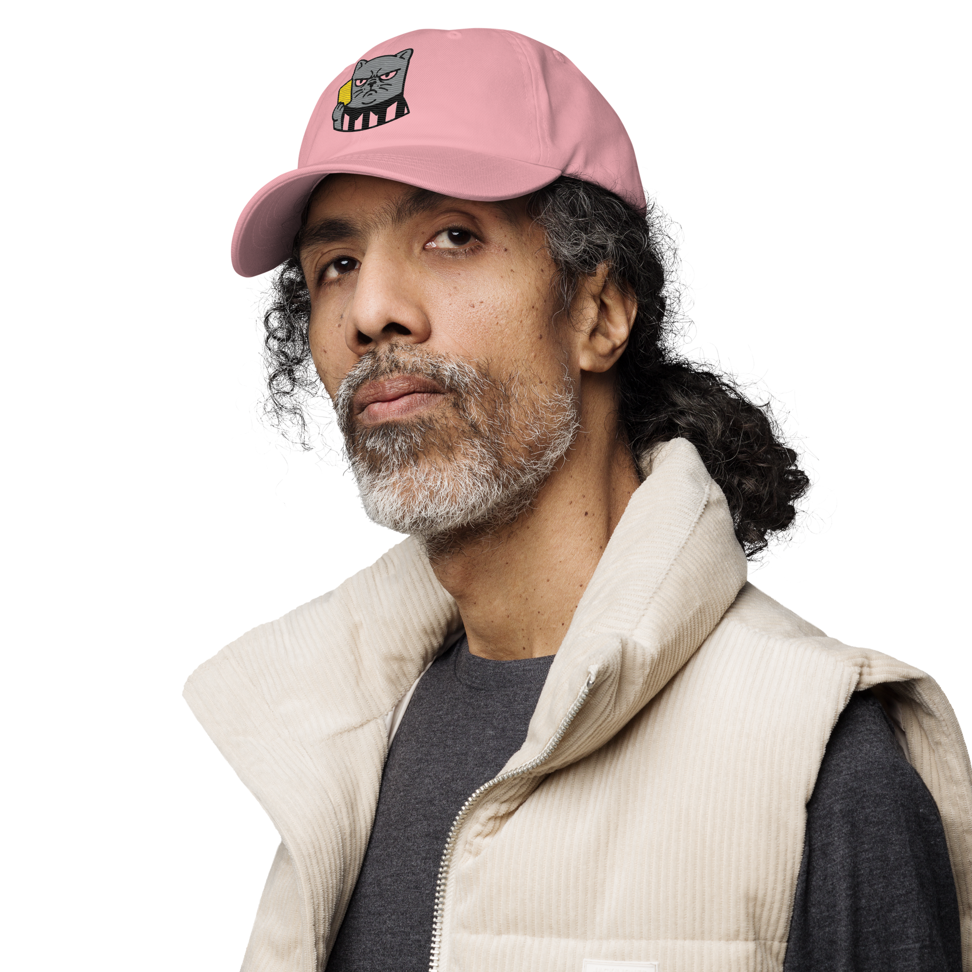 Offside Referee Cat embroidered dad hat — pink, left alt view