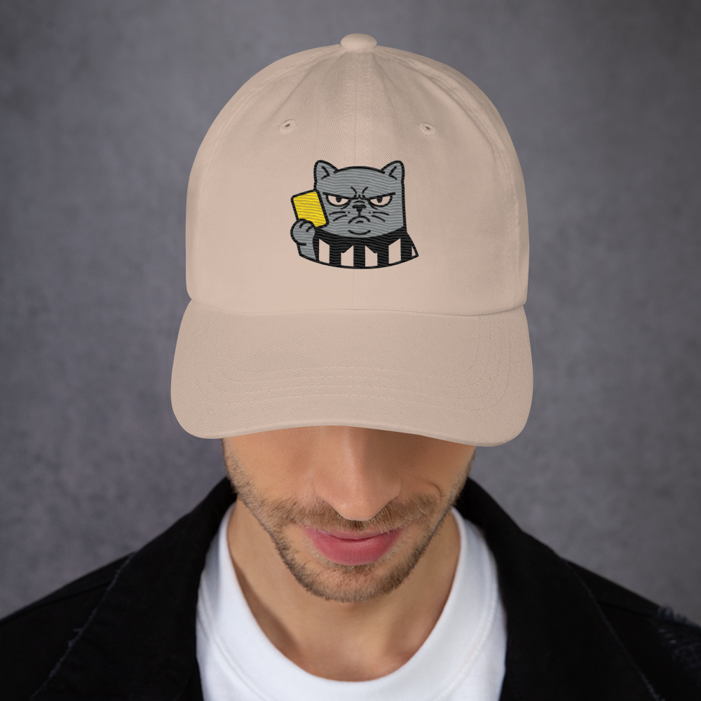 Offside Referee Cat embroidered dad hat — stone, alternate angle