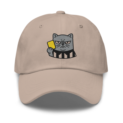 Offside Referee Cat embroidered dad hat — stone, front view