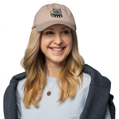Offside Referee Cat embroidered dad hat — stone, lifestyle front