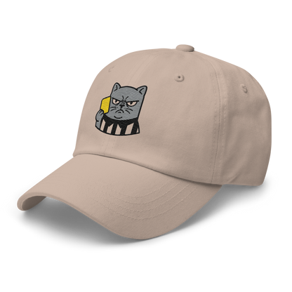 Offside Referee Cat embroidered dad hat — stone, left side view
