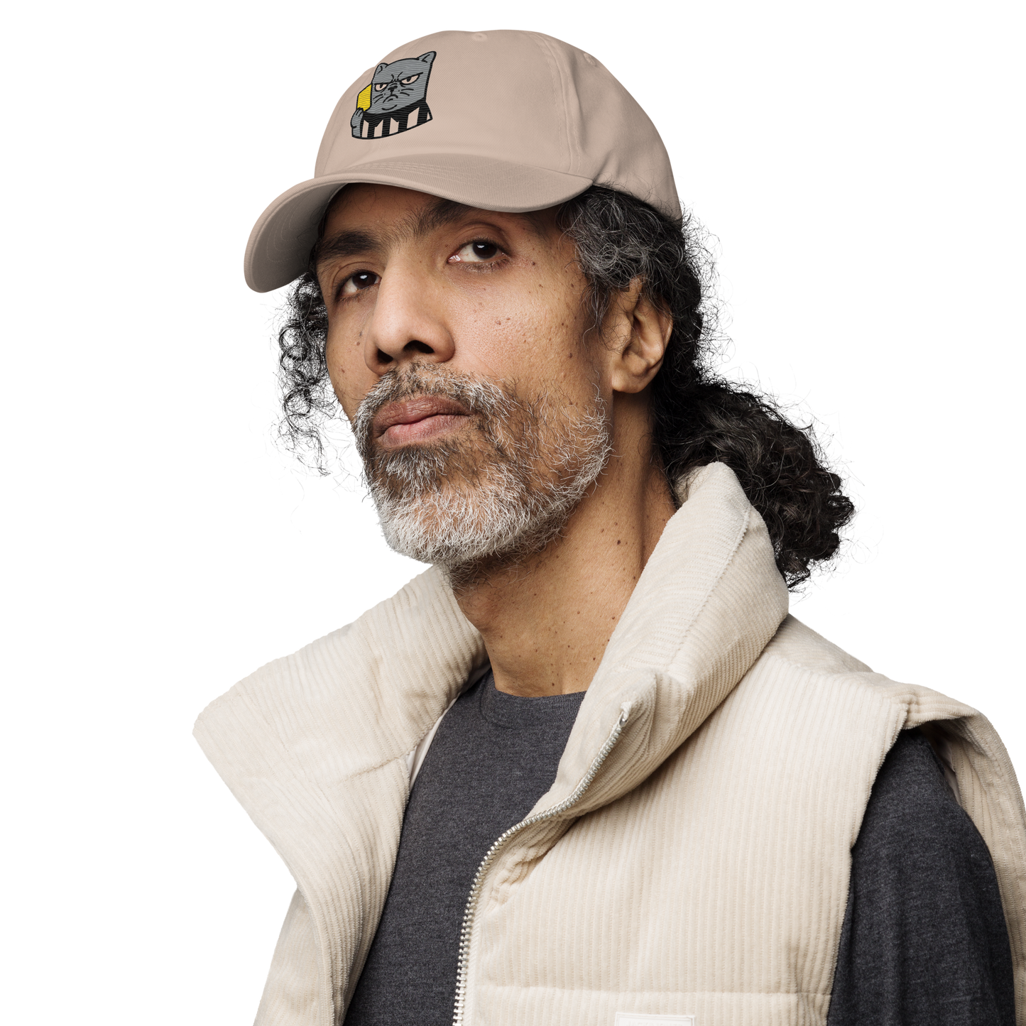 Offside Referee Cat embroidered dad hat — stone, left alt view