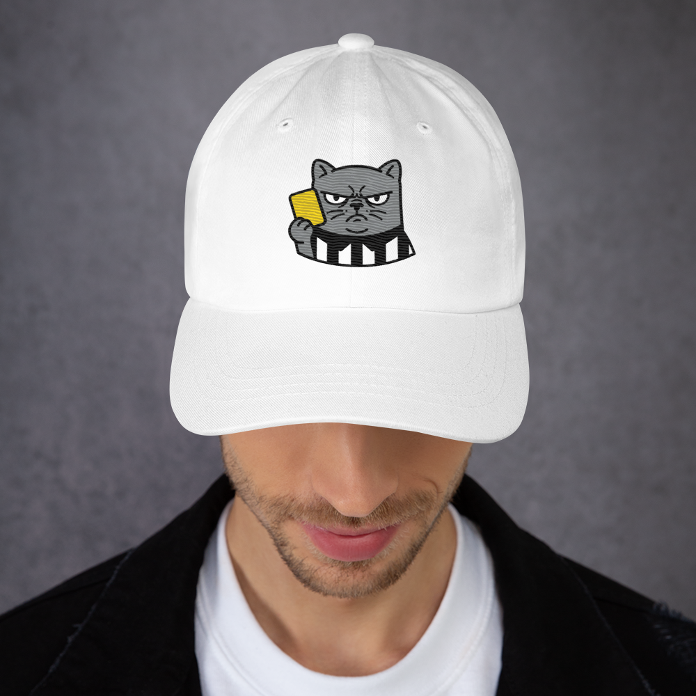 Offside Referee Cat embroidered dad hat — white, alternate angle