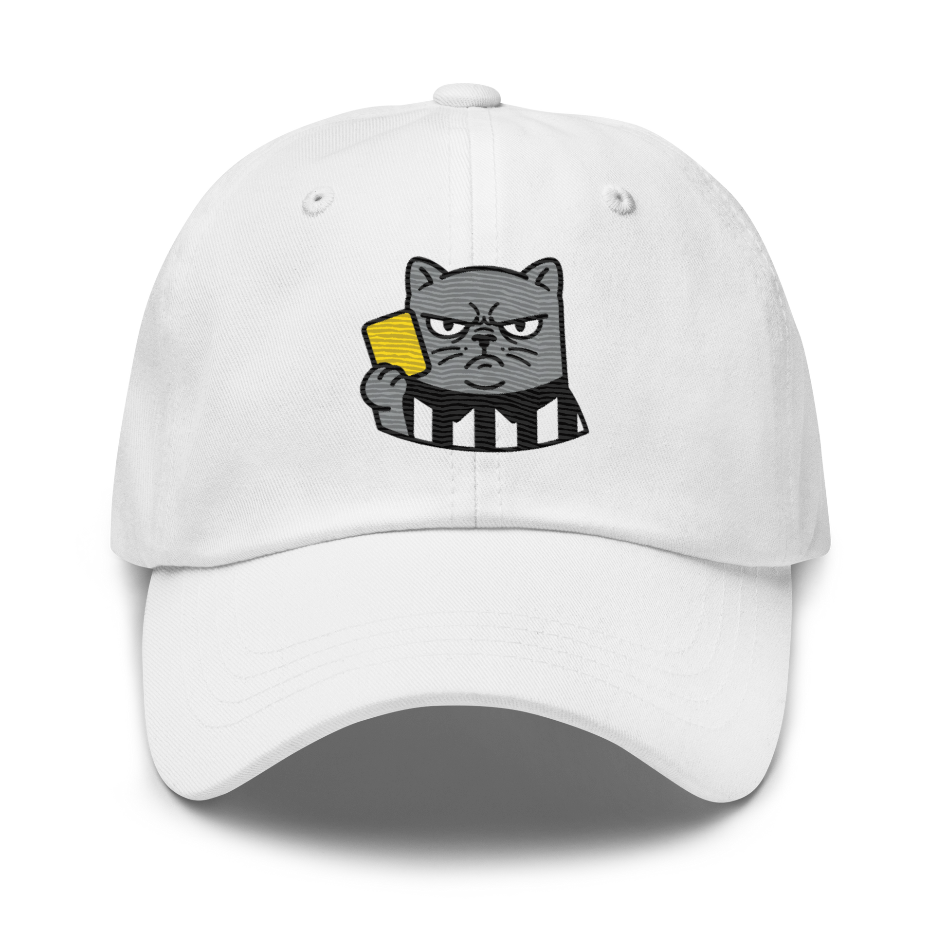 Offside Referee Cat embroidered dad hat — white, front view