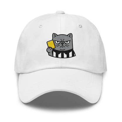 Offside Referee Cat embroidered dad hat — white, front view