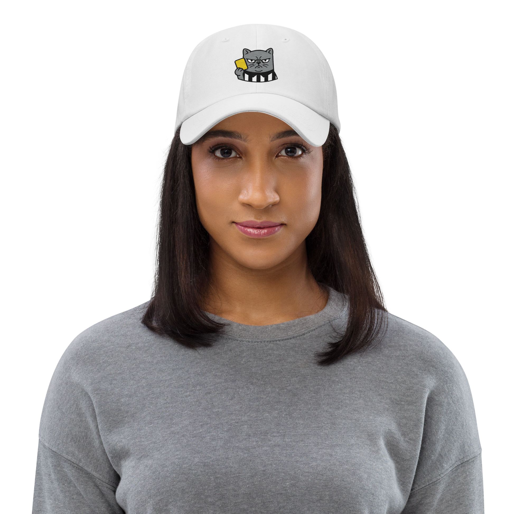 Offside Referee Cat embroidered dad hat — white, additional view