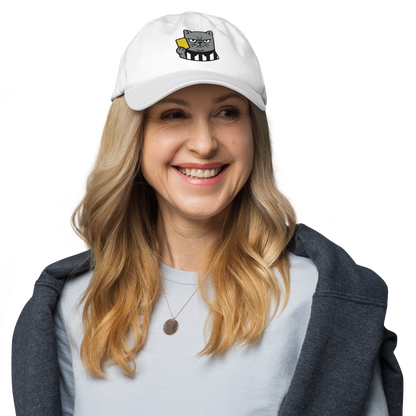 Offside Referee Cat embroidered dad hat — white, lifestyle front