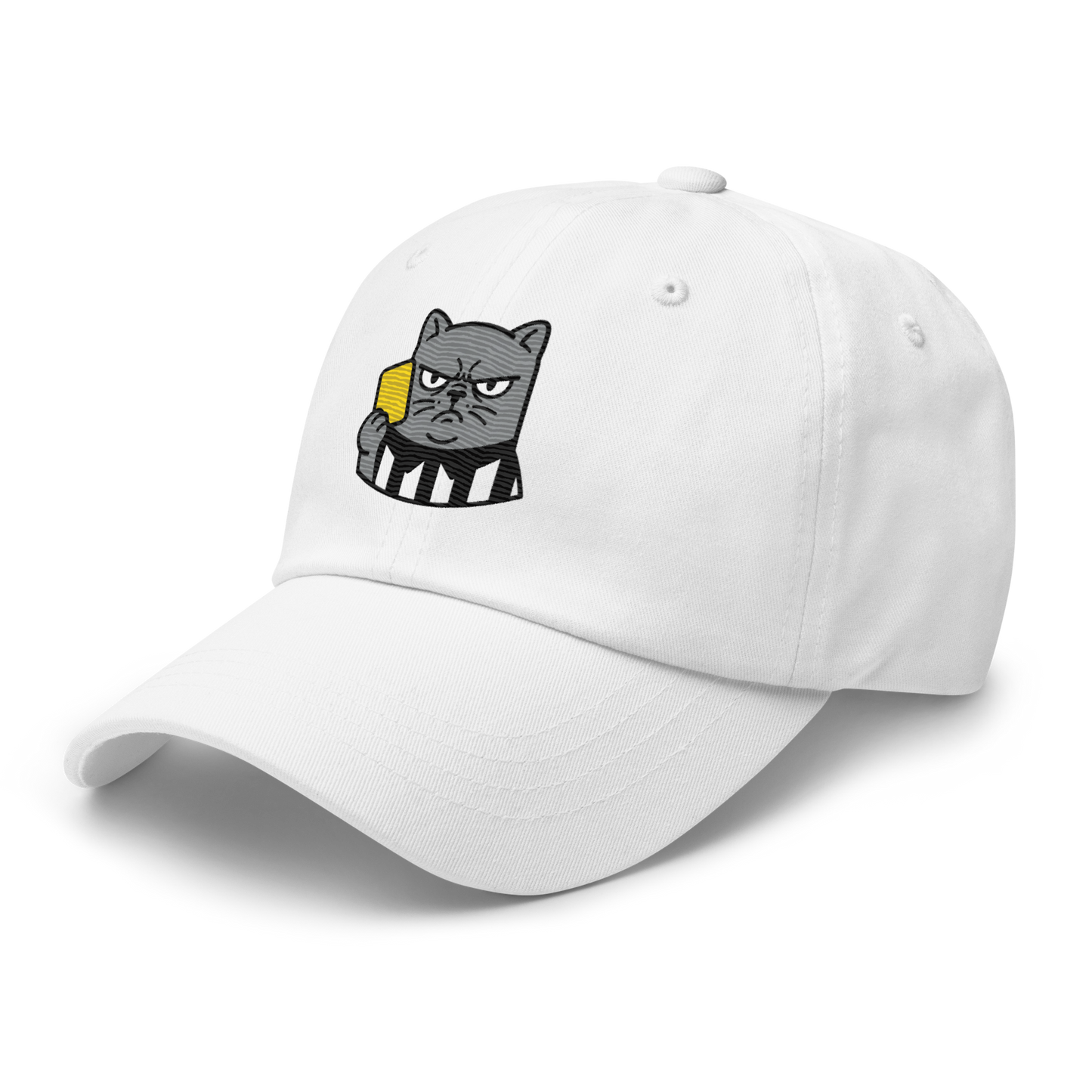 Offside Referee Cat embroidered dad hat — white, left side view