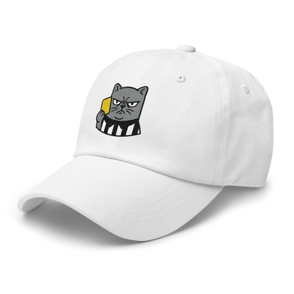 Offside Referee Cat embroidered dad hat — white, left side view