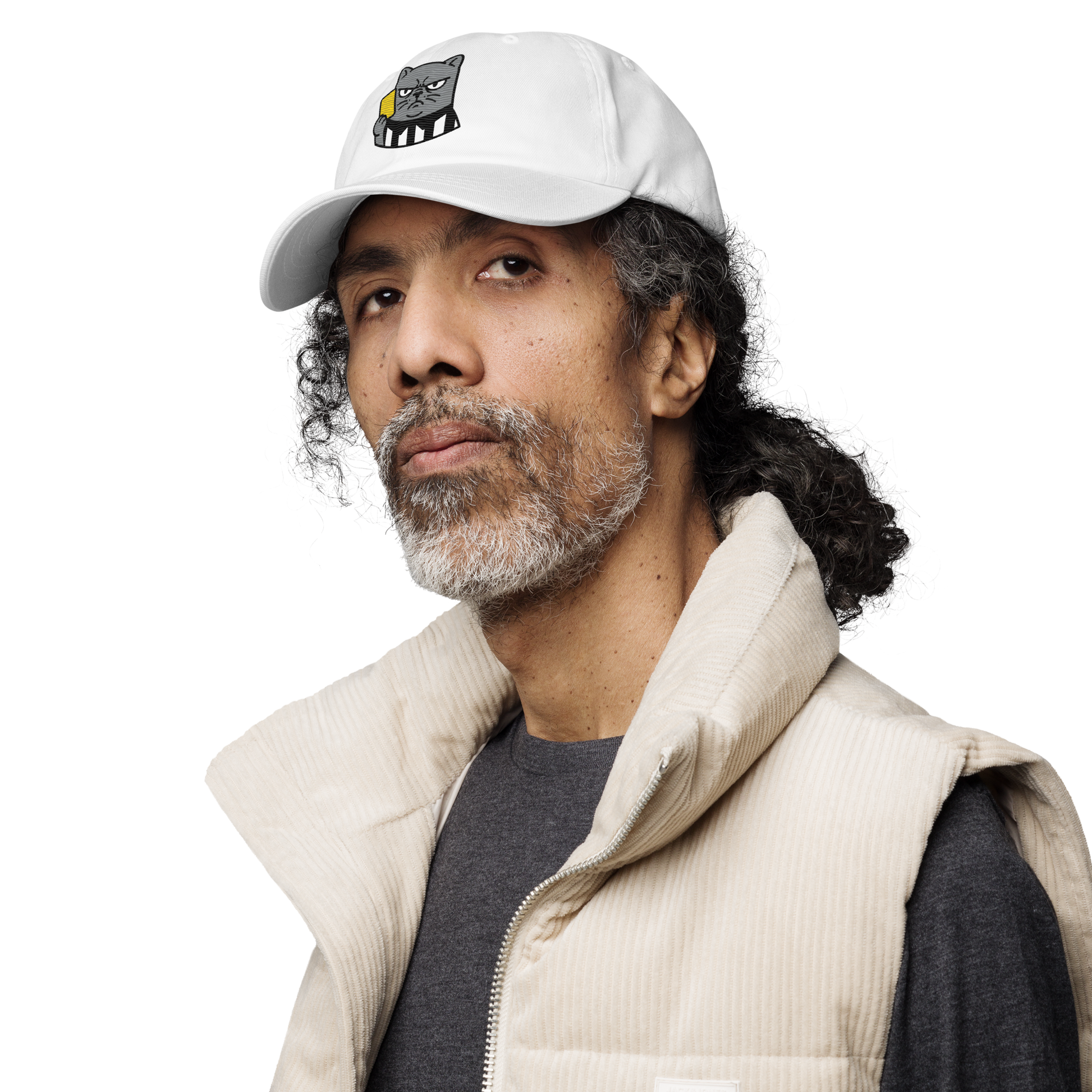 Offside Referee Cat embroidered dad hat — white, left alt view