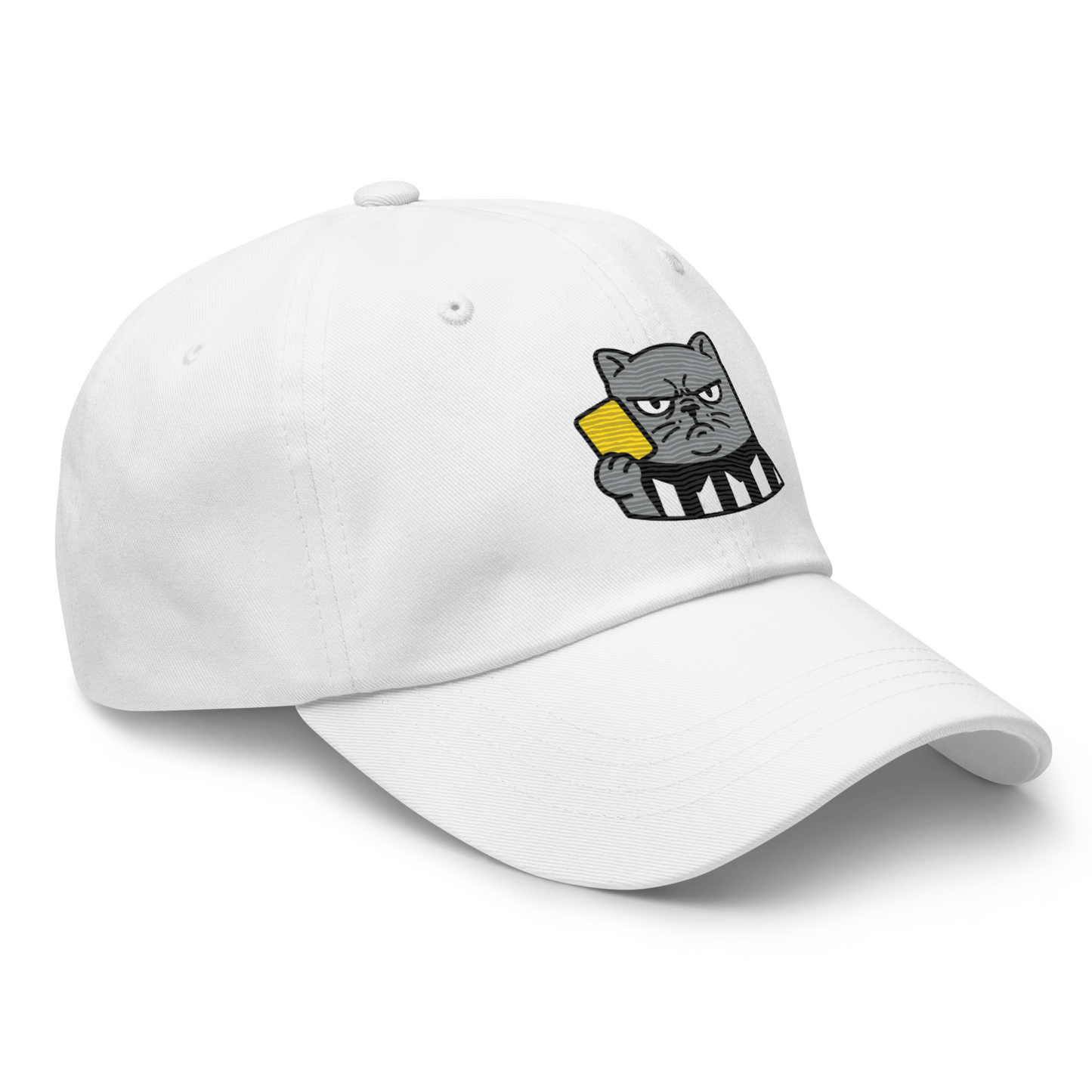 Offside Referee Cat embroidered dad hat — white, right side view