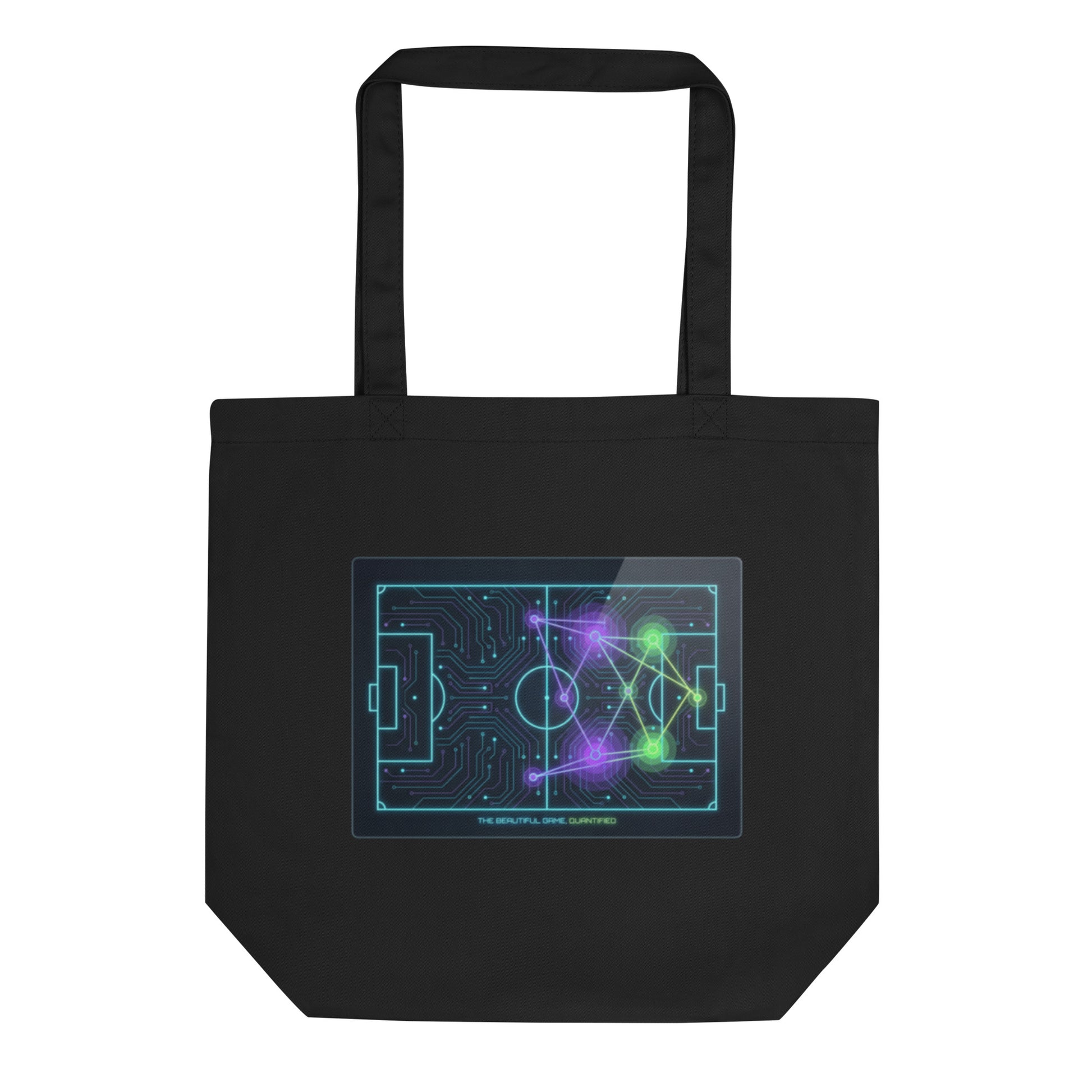 Beautiful Game Quantified soccer eco tote bag — black, front detail