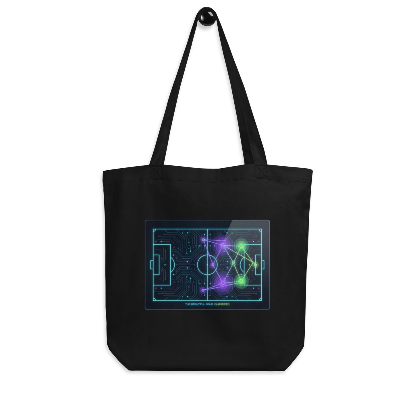 Beautiful Game Quantified soccer eco tote bag — black, alternate angle