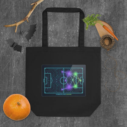 Beautiful Game Quantified soccer eco tote bag — black, lifestyle