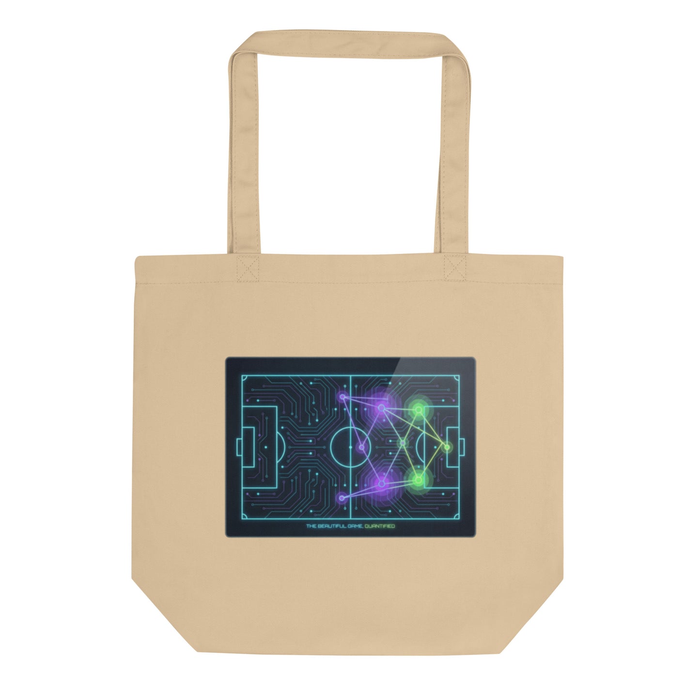 Beautiful Game Quantified soccer analytics eco tote bag — oyster, front view