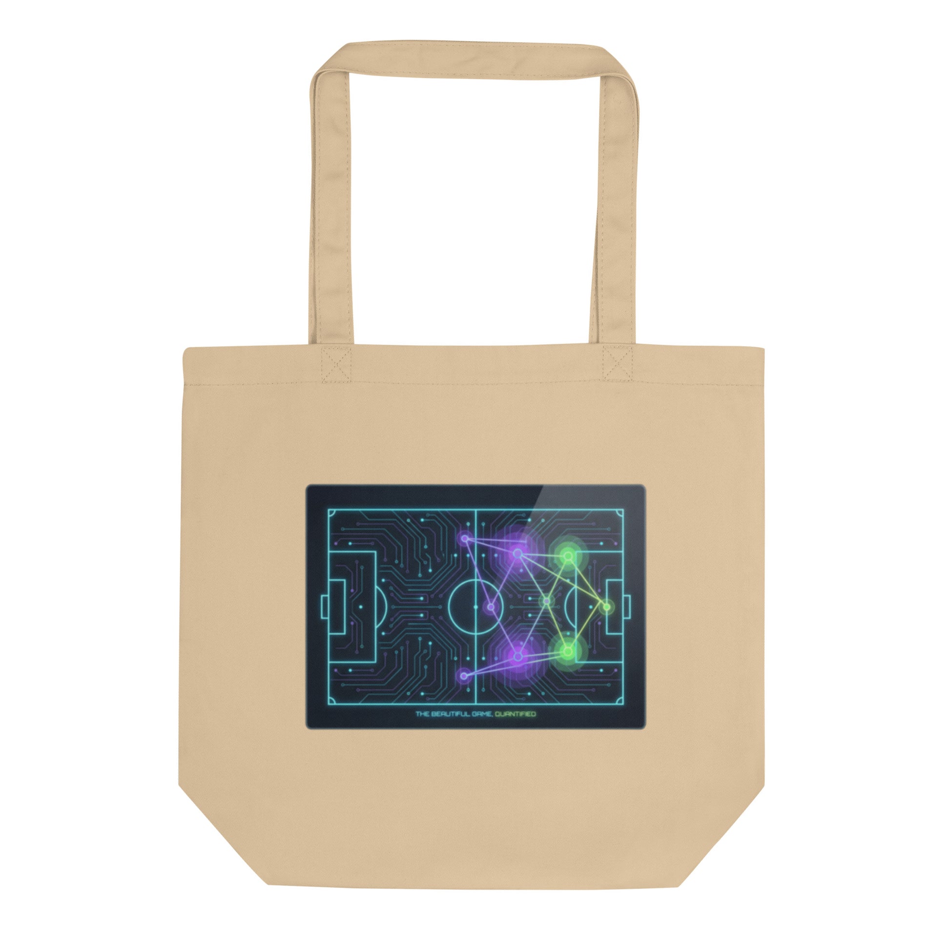 Beautiful Game Quantified soccer analytics eco tote bag — oyster, front view