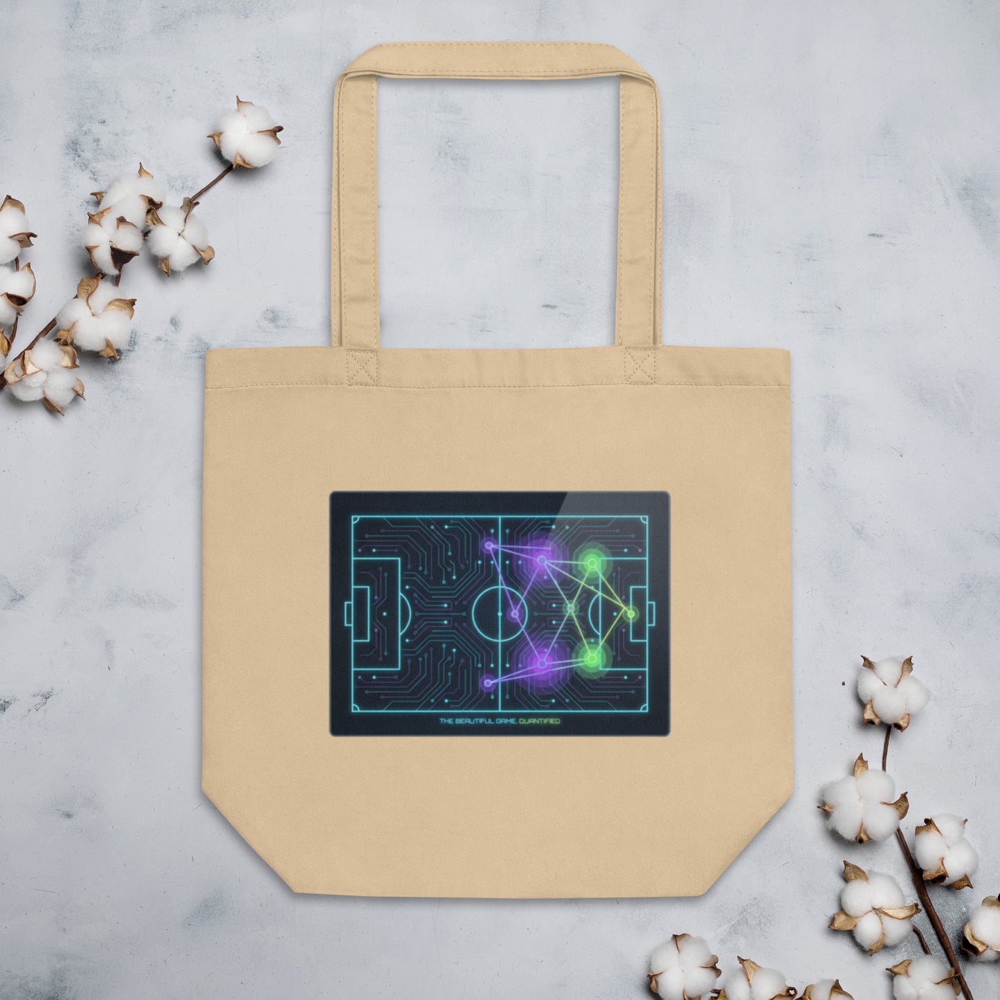 Beautiful Game Quantified soccer eco tote bag — oyster, alternate angle