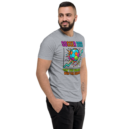Run the Numbers Win the Summer men's fitted soccer 2026 tee — heather grey, right side view