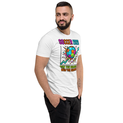 Run the Numbers Win the Summer men's fitted soccer 2026 tee — white, right side view