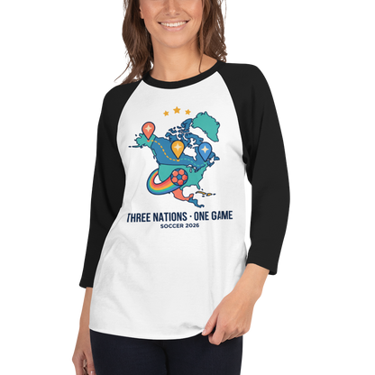 Three Nations One Game unisex raglan tee — white/black, lifestyle
