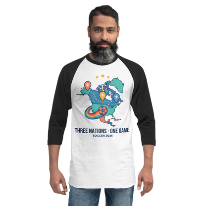 Three Nations One Game unisex raglan tee — white/black, front detail