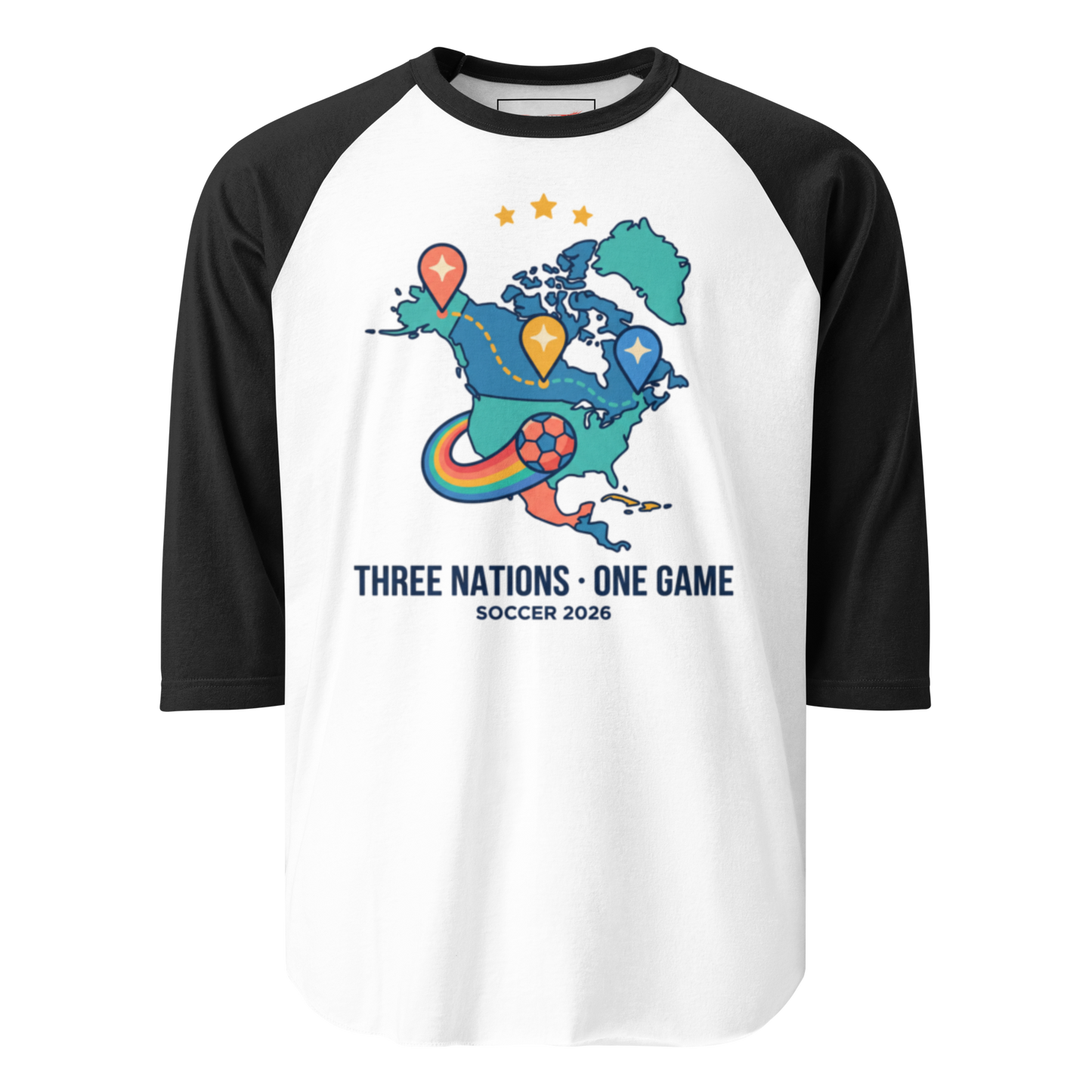 Three Nations One Game unisex raglan tee — white/black, front view