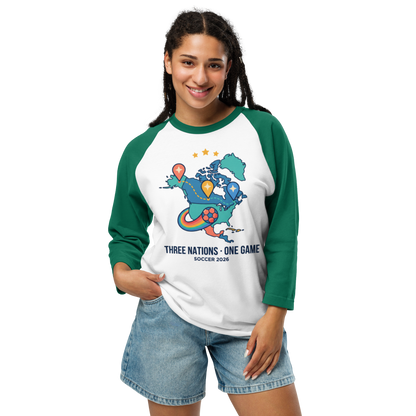 Three Nations One Game unisex raglan tee — white/kelly, lifestyle