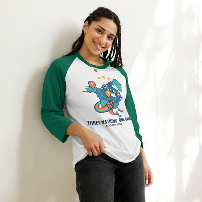 Three Nations One Game unisex raglan tee — white/kelly, additional view