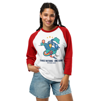 Three Nations One Game unisex raglan tee — white/red, lifestyle