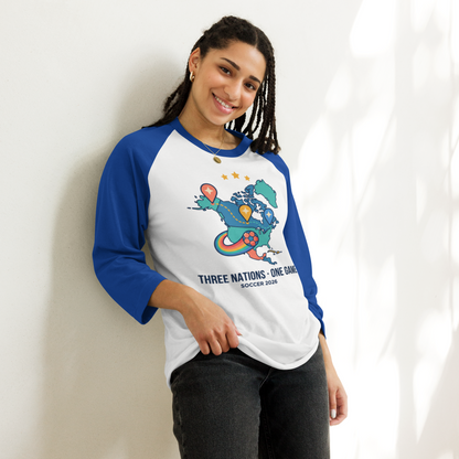 Three Nations One Game unisex raglan tee — white/royal, additional view