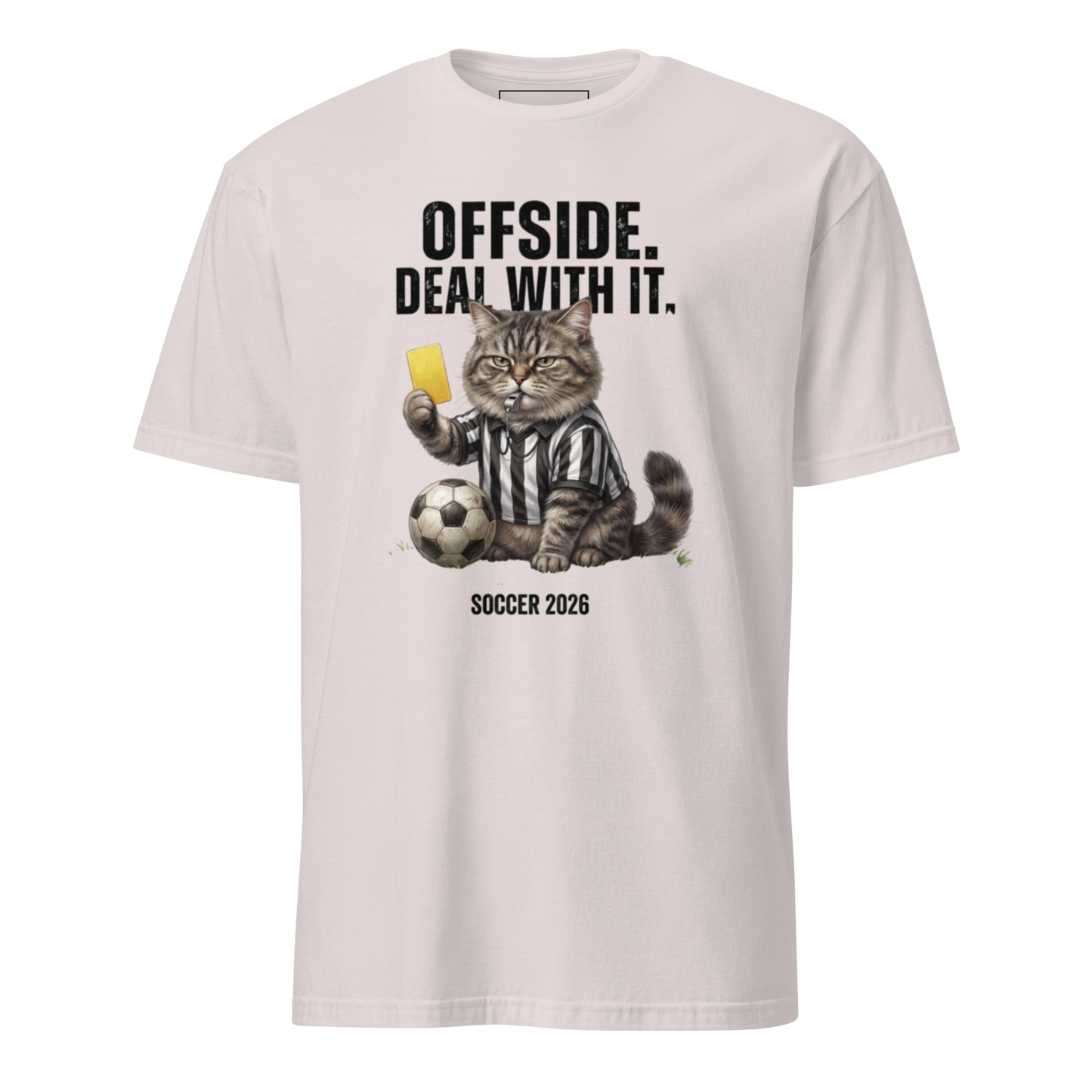 Offside the Referee Cat funny soccer 2026 unisex tee — ice grey, front view