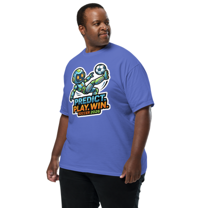 Predict Play Win unisex tee — flo blue, left side view