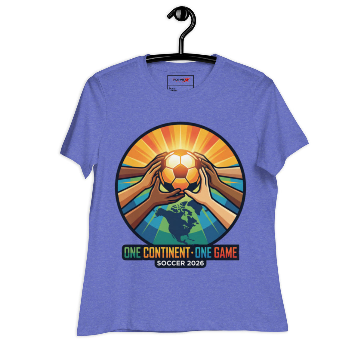 One Continent One Game women's relaxed tee — heather true royal, alternate view